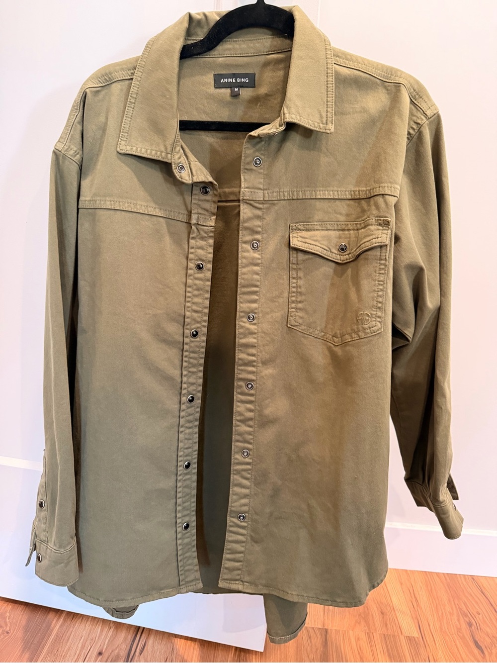 ANINE BING Womens Army Green Snap-Up Jacket